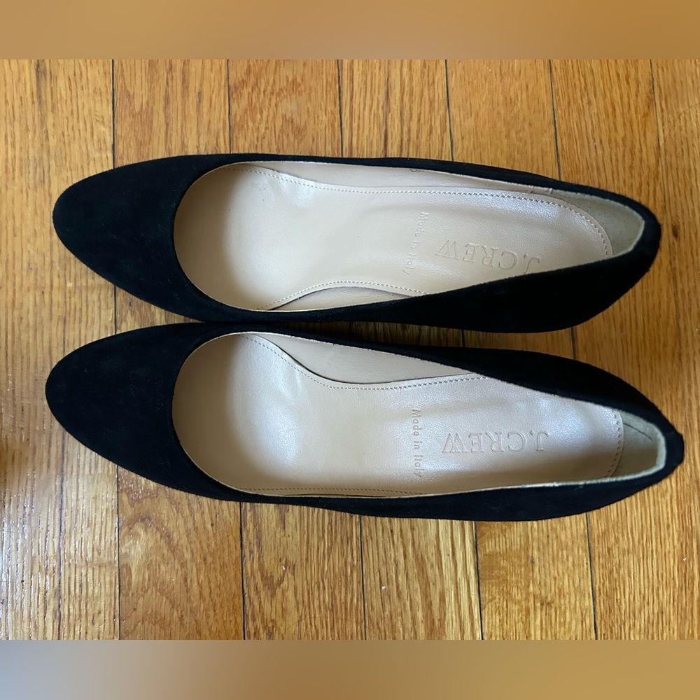 JCREW black “Martina” suede wedge heels, NIB, 7.5